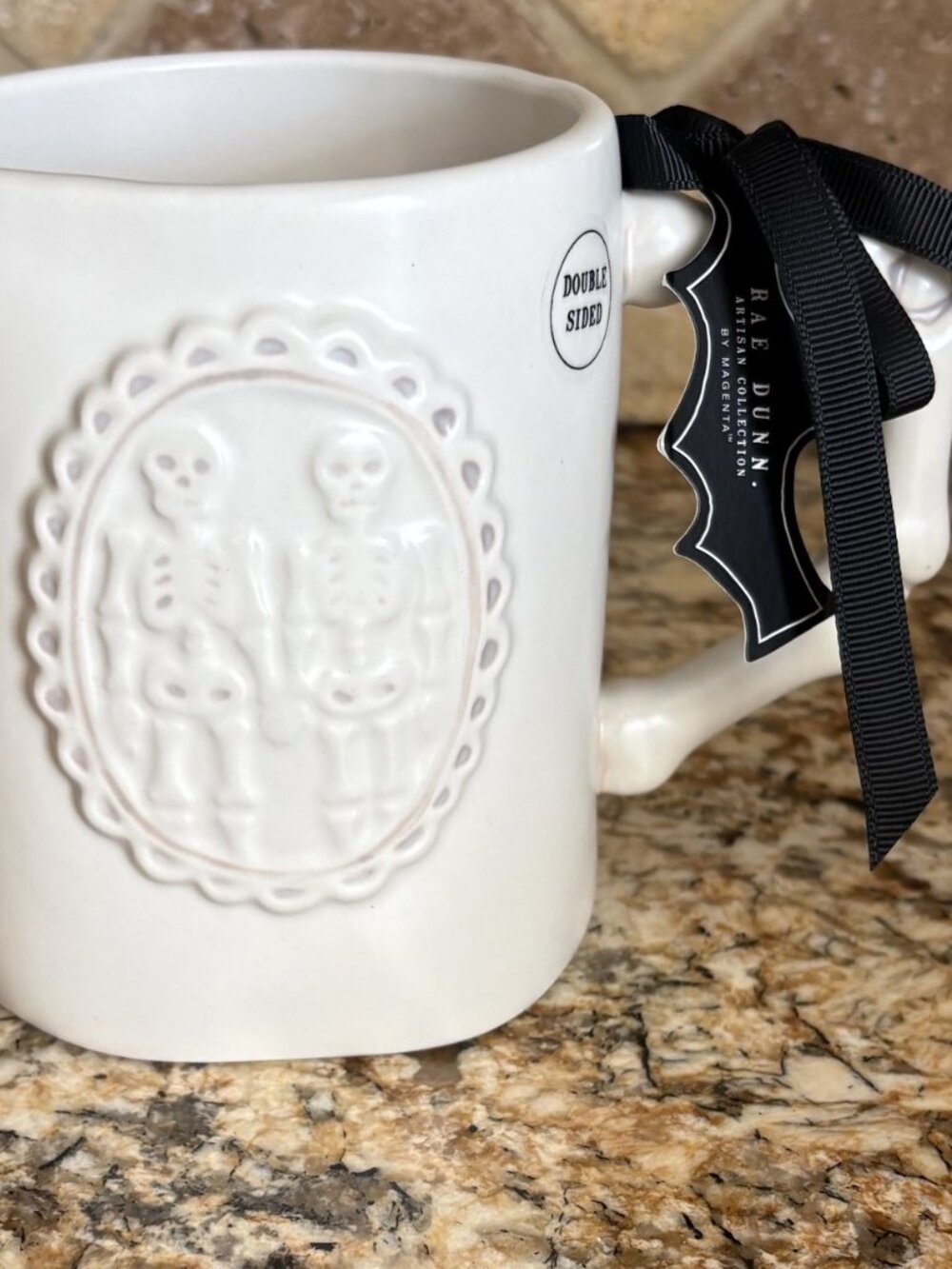NEW Rae Dunn 'Til Death Do Us Part' Skeleton Bone Handle Mug - Double-sided